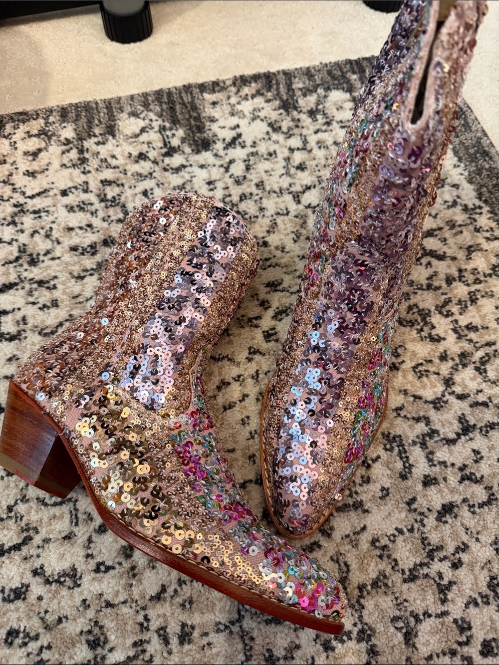 Free People Pink Multicolor Sequin Ankle Boots